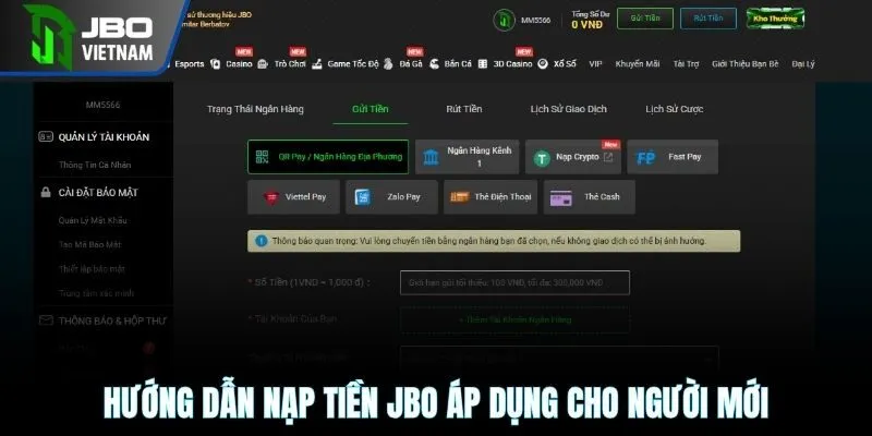 Hướng dẫn nạp tiền JBO áp dụng cho người mới