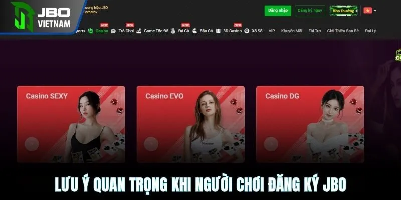 Lưu ý quan trọng khi người chơi đăng ký JBO