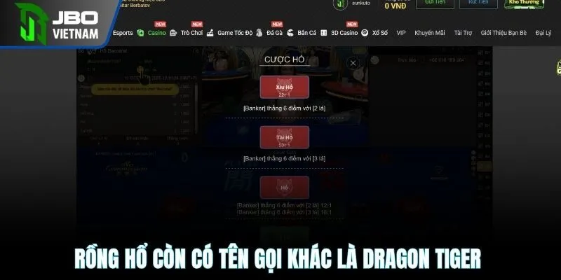 Rồng hổ còn có tên gọi khác là Dragon Tiger với 3 cửa đặt cược chính